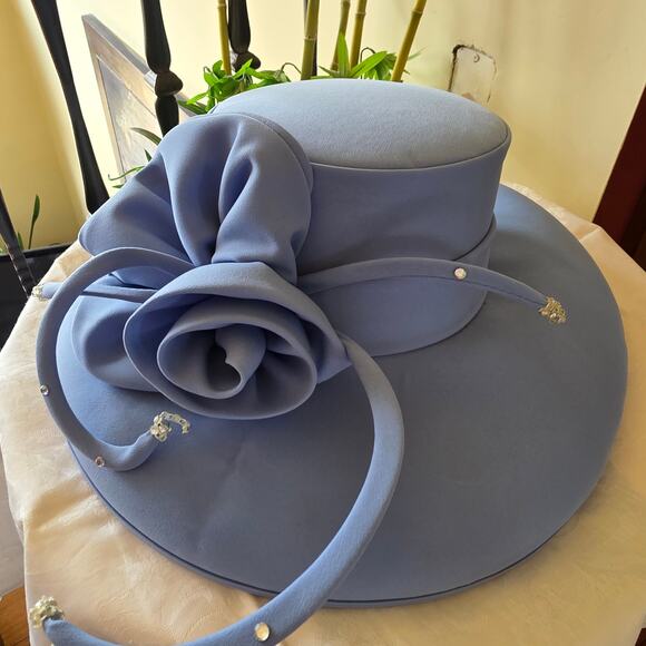 NWT Tania Belle AS IS baby blue‎ sun hat, rose accent and gem stone main image 6